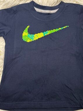 Nike Navy Tee with Neon Yellow & Lime Pixel Swoosh